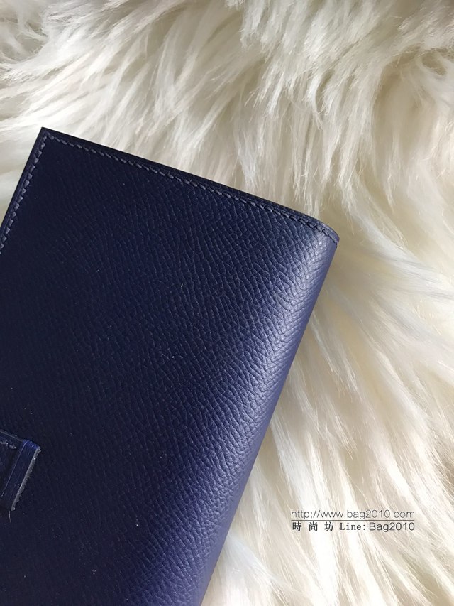 Hermes錢包 愛馬仕bearn長款錢夾 進口epsom皮 寶石藍金扣  tdh2191